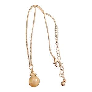 Silvertone Faux Pearl Necklace w/Rhinestone Accents Adjustable